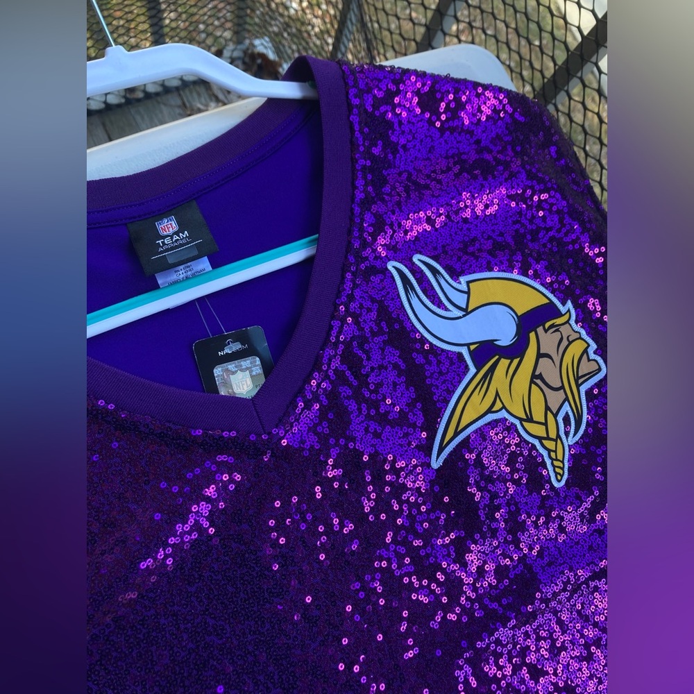 NFL Minnesota Vikings Purple Sequins Sparkle Football Jersey Viking Patch NEW - Picture 6 of 17